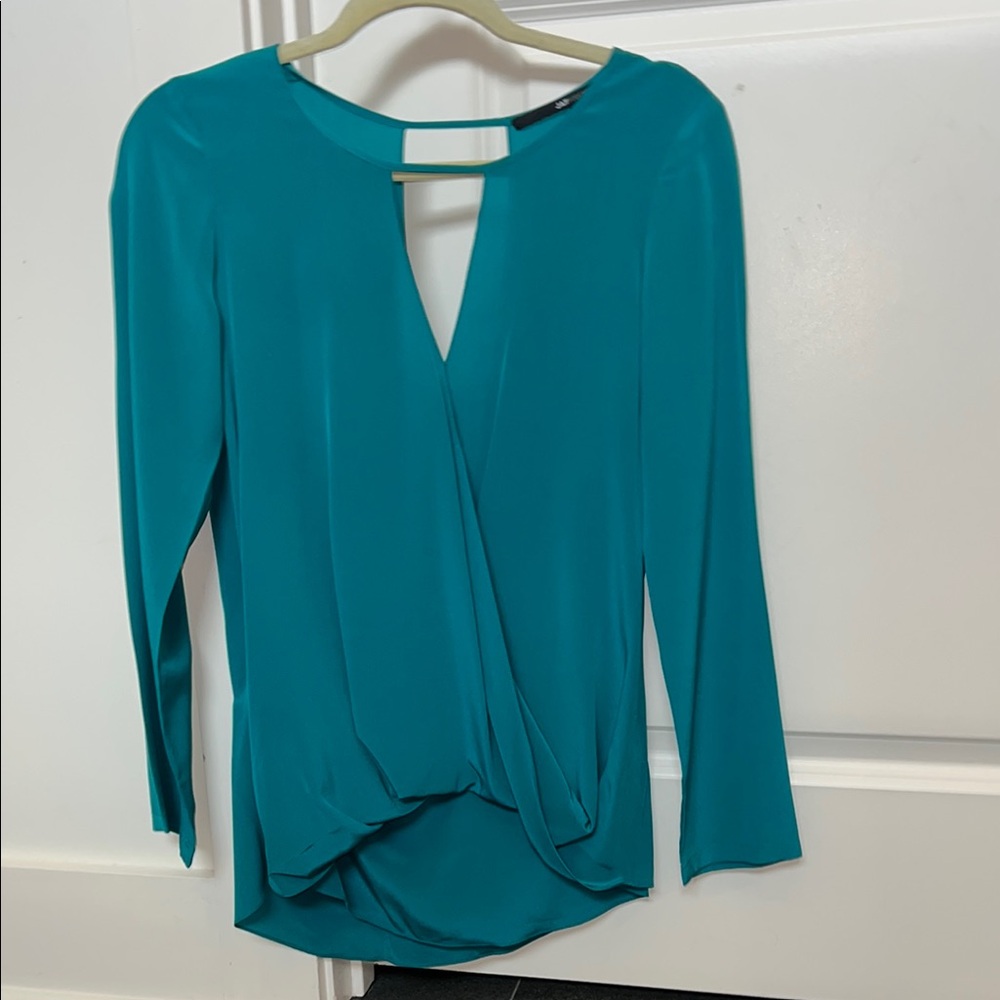 Jay Godfrey Cutout Silk Teal Top